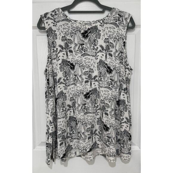 GRACE the perfect fit sleeveless Blouse Top Plus 1X Black White Island - Picture 1 of 4